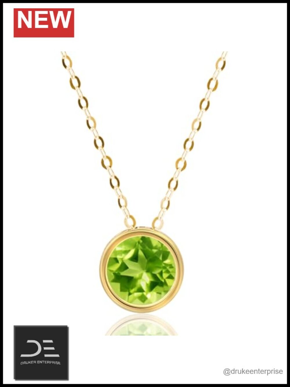 14K Gold Peridot Pendant Necklace with Cable Chain
